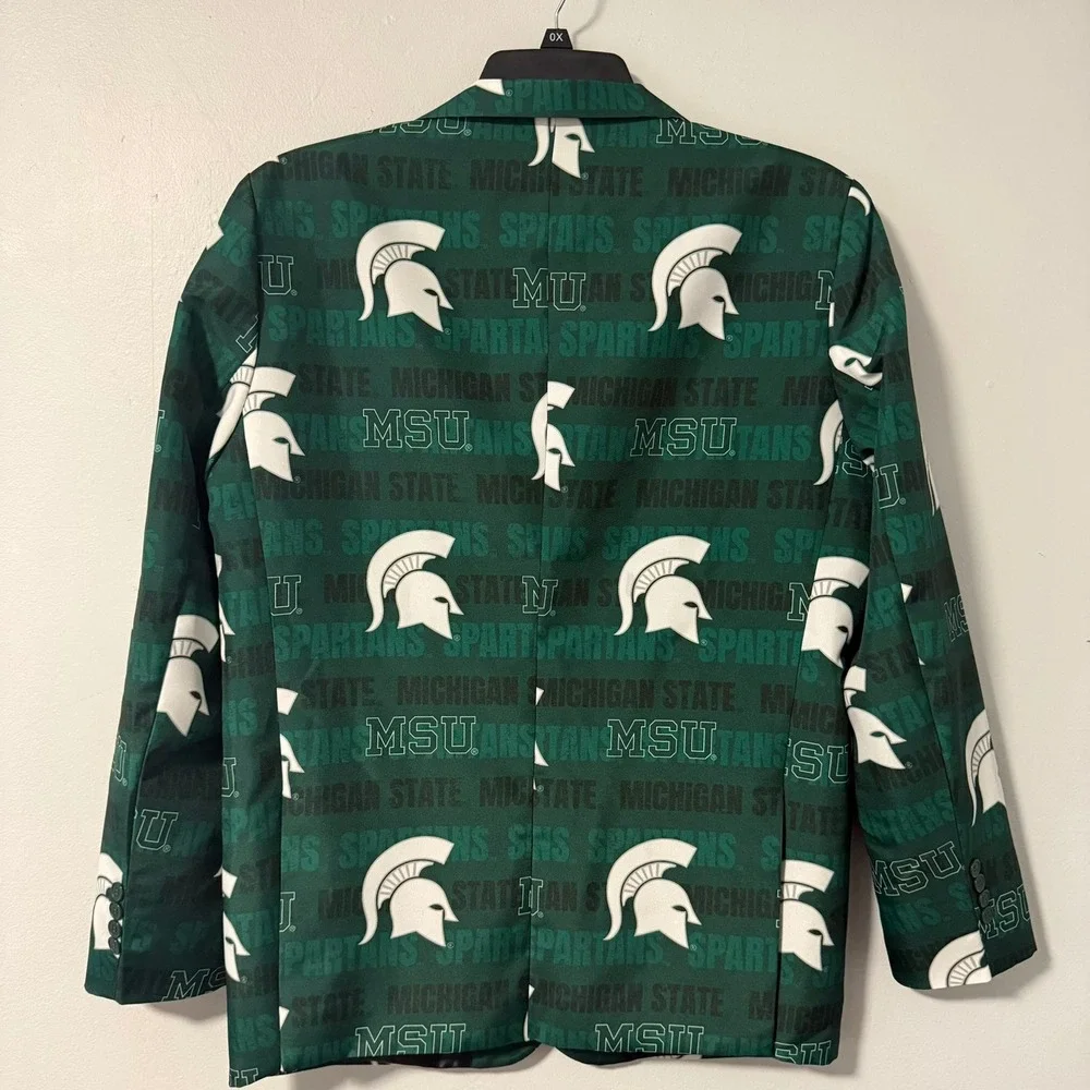 Michigan State Spartans Mens Green MSU All Over Print Blazer Sport Coat Large